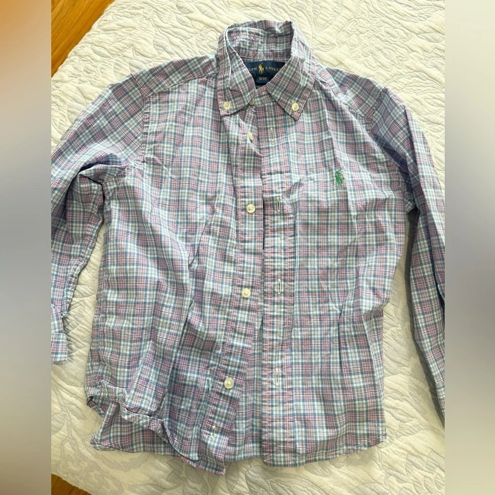 Ralph Lauren 3T button down shirt formal plaid blue